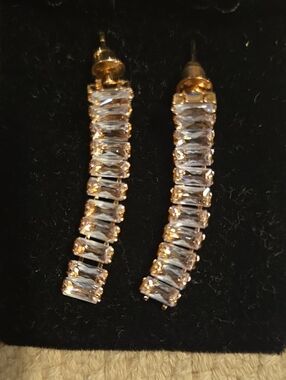 Gold-Tone Clear Crystal Linear Drop Earrings
